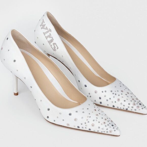 "Love Wins" White Leather Pumps with Sparkles - Picture 8 of 10